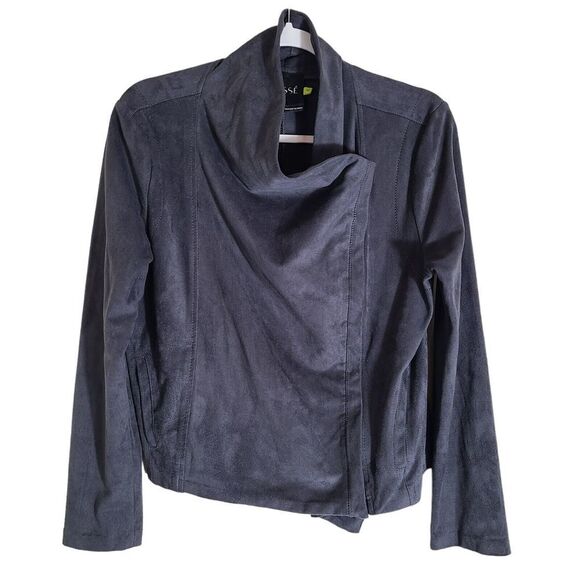 Lysse Women's Size Medium Vegan Suede Zip Moto Jacket Blue-Gray - Picture 1 of 8